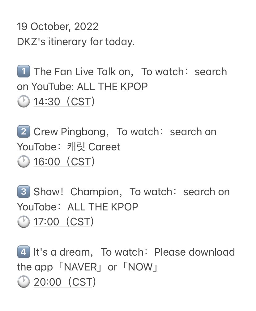 Cemcem_Chen's tweet photo. 19 October, 2022
DKZ's itinerary for today.

Please check out the first picture.

From East to World～
Just DKZ💙❤️

#dkz #kyoungyoon #sehyeon #mingyu  #jaechen #jonghyeong #giseok https://t.co/hTgAd1nrVg