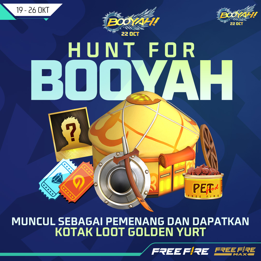 FFMYOfficial's tweet photo. Mulakan memburu Booyah dan terima ganjaran anda dengan Kotak Loot Golden Yurt!

#FreeFire #BooyahDay https://t.co/vzINvZ4hVm