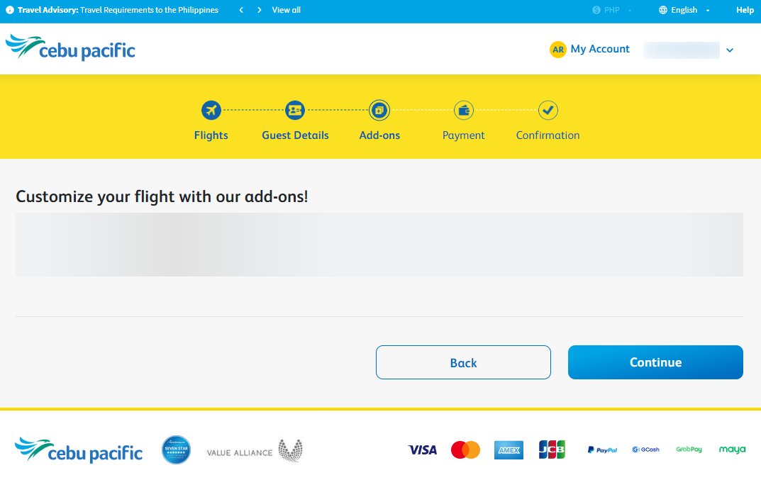 Royalletea's tweet photo. @CebuPacificAir I've been trying to book flights for hours now, I can't go through this add-on thingy... Work on your website. https://t.co/zzYrJpLJft