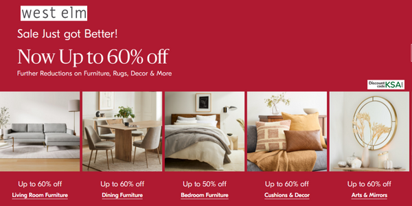 DiscountcodeKsa's tweet photo. 💥💥West Elm Mid Season Sale💥💥
🤩Get Up to 30-60% OFF on Furniture, Decor & More🤩
Hurry Up! Shop Now!
Click Here👉👉https://t.co/8Drce00a11
#Discountcodeksa #KSA #MidSeasonSale #Furniture #HomeDecor #onlineshopping https://t.co/h8oWWp3diy