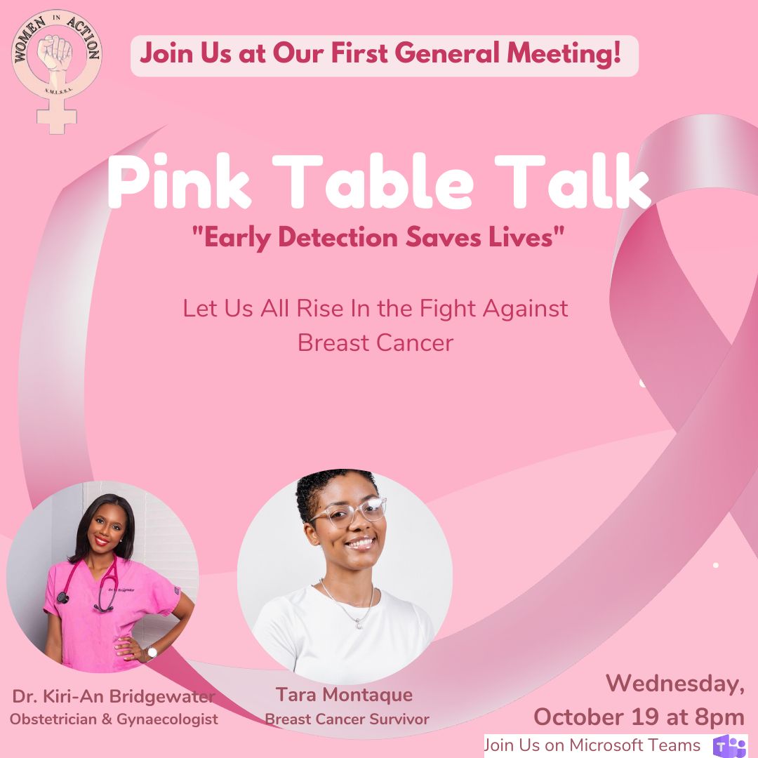 The Women In Action Society will be having a virtual event you would not want to miss! This event is titled the Pink Table Talk, we will be having two amazing guest speakers who will enlighten us on the issue of breast cancer.

 TOMORROW <a href="/8PM/">8pm</a>😊

#wia
#breastcancerawareness