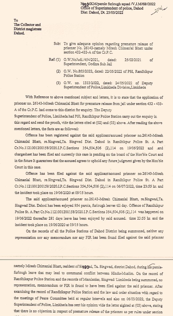 barandbench's tweet photo. #BilkisBano Convicts release: 

Out of the 11 convicts, Mithilesh Chimanlal Bhatt who along with others was released on remission for good behaviour was charged with outraging modesty of a woman while out on parole in June,2020. He was charged under Sections 354, 504, 506 of IPC https://t.co/0MSbxxNZFC