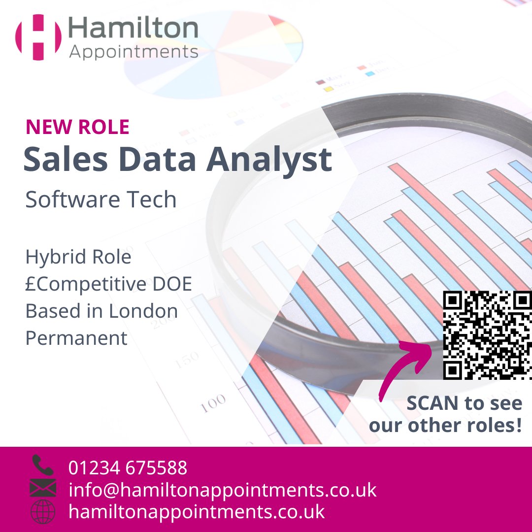HamiltonAppoint's tweet image. We are working closely with our prestigious, global client, who is seeking a data analyst to join their collaborative sales enablement team. For more details on this exciting opportunity, contact us today!
#dataanalysts #londonjobs #saas #wearehiring #hamiltonappointments