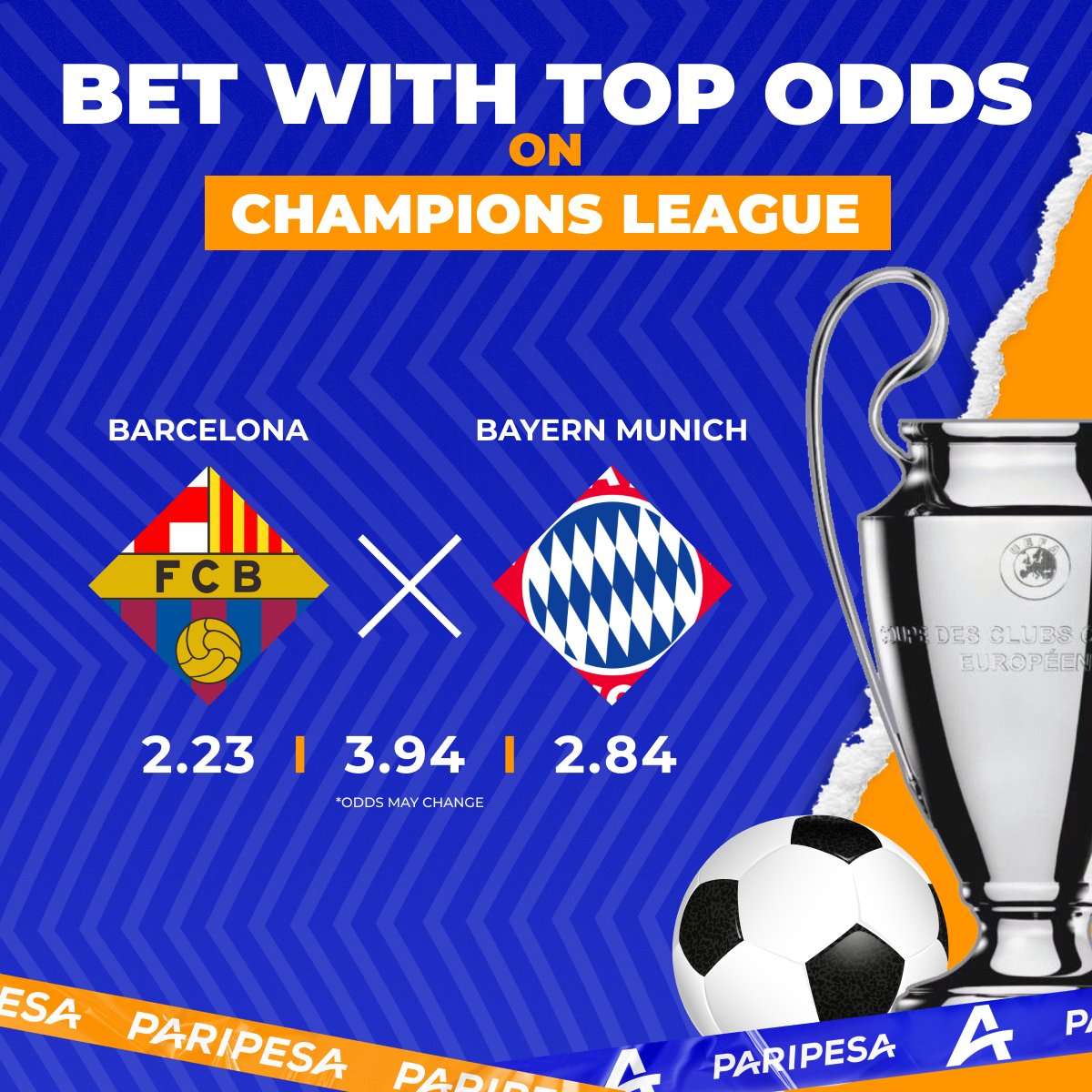 👊🥁 Barca is unlikely to reach the playoffs, but to avenge the pain of previous meetings is a matter of honor for the Catalans! 😁 Well, Bayern are ready to beat Barca even at Camp Nou. ☝ Only one can win today. Predict it here: m.paripesa.bet/72b3 #ChampionsLeague