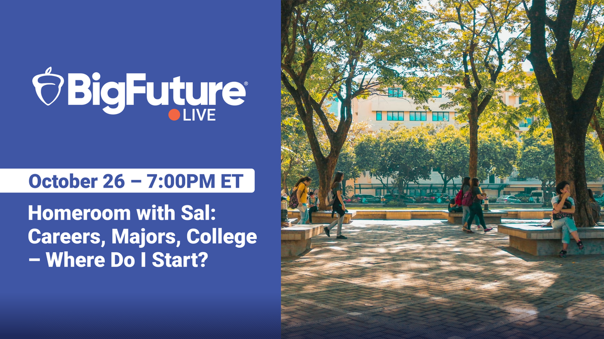 CollegeBoard's tweet photo. TODAY: BigFuture Live and @khanacademy join forces to help high school students learn how to identify which careers may be a good fit. RSVP now for this free, virtual event! https://t.co/AjVuEgBynW https://t.co/cc3CBTArW6