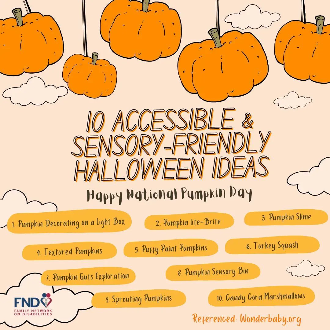 Happy National Pumpkin Day!  Here's a few helpful Halloween tips to celebrate!  Learn more - bit.ly/3CD9F7Q 
#nationalpumpkinday #halloweentips #halloween #disabilityinclusion