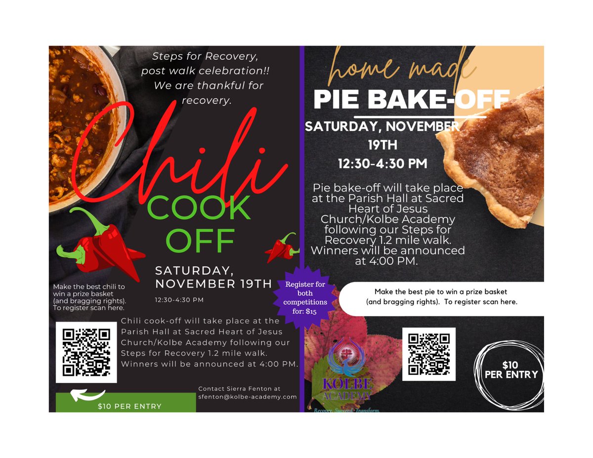 Our Third Annual Steps for Recovery is less than a month away!!!!  Join us in person, or virtually, by registering at:  buff.ly/3VLwXkG 

Following the race, we will be having a Thankful for Recovery Celebration complete with a Chili Cook-Off and Pie- Bake off!!!!
