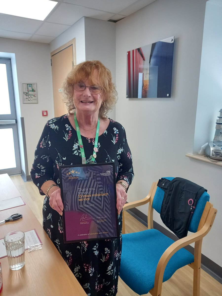 Congratulations to Gill on achieving a fantastic 15 years volunteering with the QEH. After her own diagnosis and treatment Gill volunteered in the Macmillan treatment unit.These days Gill suports with activities in the Macmillan Wellbeing Centre. #thankyou #longservice <a href="/TeamQEH/">The QEH King's Lynn</a>