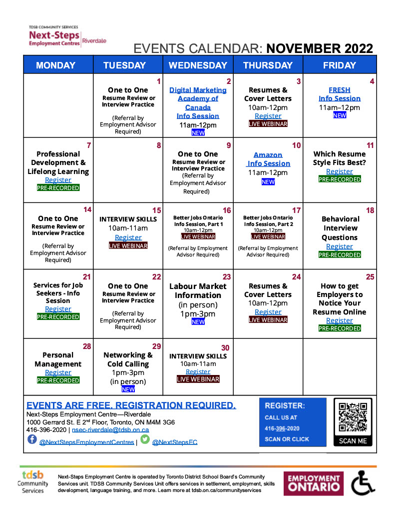 GerrardSquare's tweet image. Next Steps Employment at Gerrard Square - November 2022 Calendar and Resume Writing
#nextstepsemployment #shopthesquare #resumewriting#coverletter #interviewskillstraining