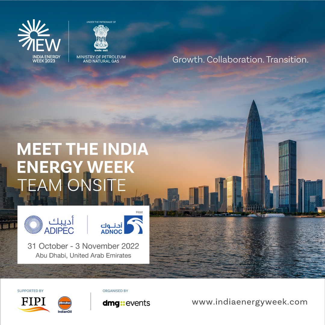The India Energy Week team is attending #ADIPEC next week from 31 Oct to 3 Nov. See you next week!
Contact: iew@indiaenergyweek.com | +971 2 697 0517 

#IndiaEnergyWeek #ADNOC #ADIPEC2022 #EnergyTransition #Oilandgas #CleanEnergy #FutureofEnergy #MiddleEastEvents #Renewables
