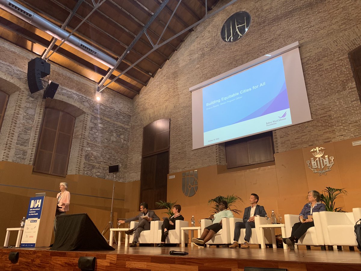 IS_UrbanHealth's tweet photo. “Is a #city #healthy if human rights are ignored?” an excellent &amp; powerful talk by @SharonRoerty from @RWJF today at #ICUH22 plenary on #equitable #cities highlighting that “to achieve #equity we have to be intentional” &amp; the importance of equity drivers https://t.co/0MHmfz4T0l