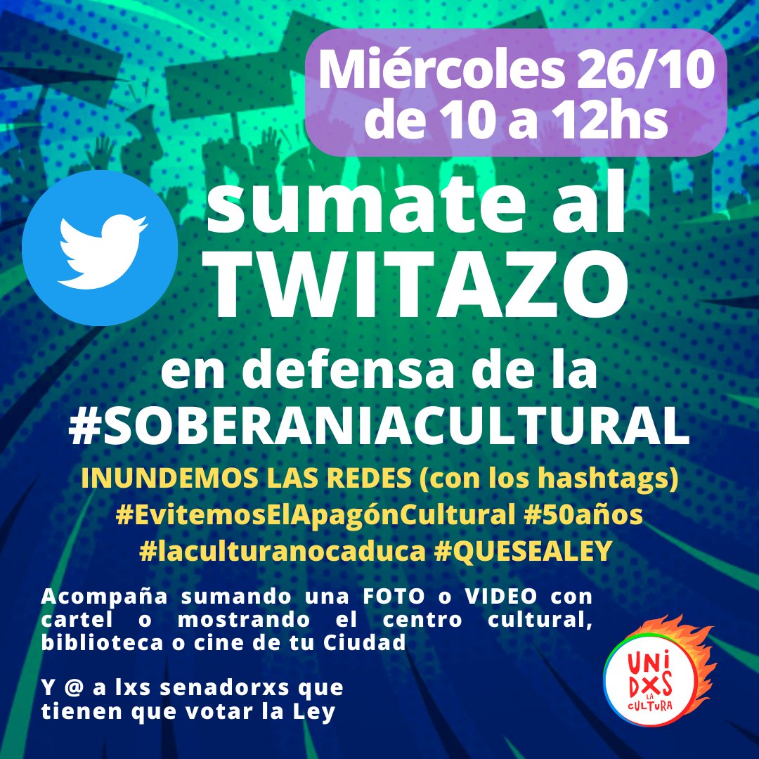 unidxsporla's tweet photo. DEFENDEMOS LA #SoberaníaCultural

Senadorxs legislen a favor del pueblo, ya no esperamos más!
No a la caducidad de las #asignaciones específicas para el desarrollo y la promoción de las #culturas

Todxs a #Congreso

#EvitemosElApagónCultural #50años #laculturanocaduca #QUESEALEY https://t.co/Gfgms19v4o