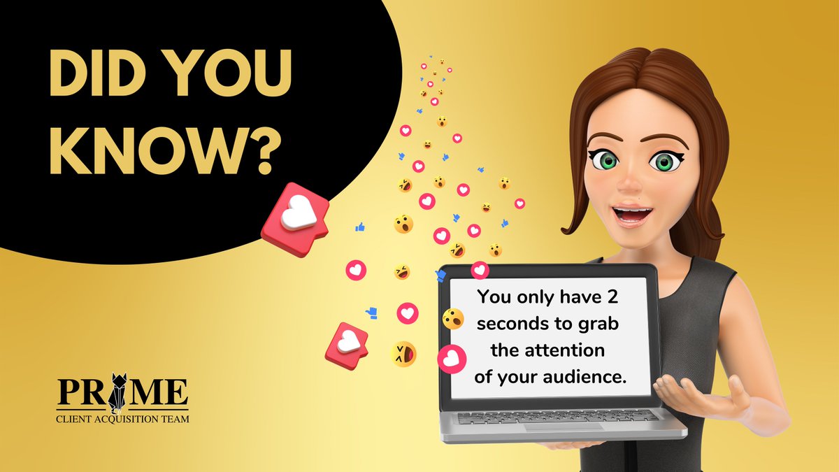ThePrimeCAT's tweet photo. Did you know that you only have 2 seconds to grab the attention of your audience?
So be creative and think out of the box!
Follow for more!π
#digitalmarketing #primecat https://t.co/ji2VV0gWnx