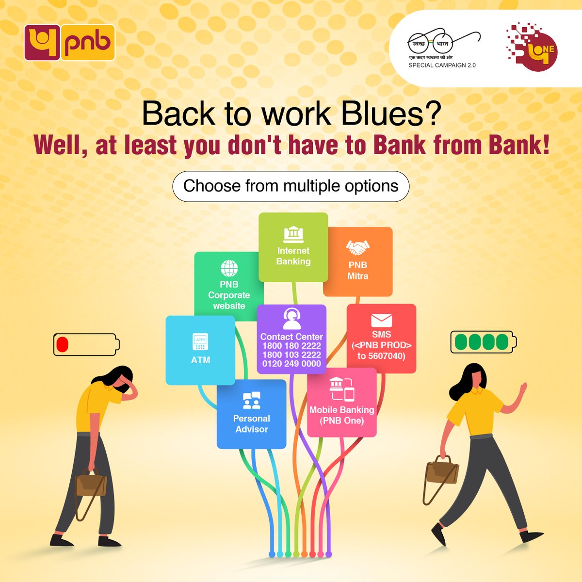 pnbindia's tweet photo. It's time to wind down and relax after all the festivities.
Providing you different channels for all your needs!
Give us a missed call 
 Loan Products: 1800 180 8888
 Digital Products:1800 330 3333
 Other Retail Products: 1800 180 5555
#alternativechannels #DigitalBanking #Loan https://t.co/7LZaFLU4zG