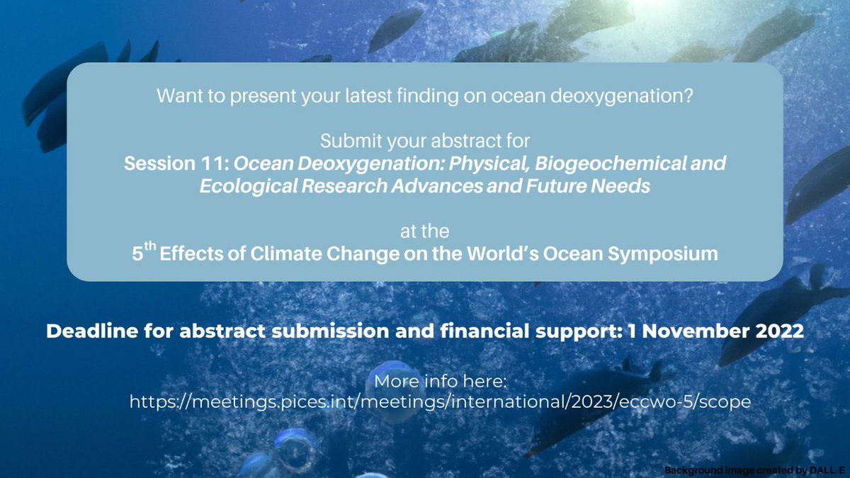 Deadline extended! Submit your abstract for the session on #ocean deoxygenation at the 5th Effects of Climate Change on the World's Ocean Symposium in #Bergen, #Norway, 17-21 April 2023. ⏰ NEW Deadline: 5 November 2022 More information 👉 ow.ly/QPIr50LgGMl