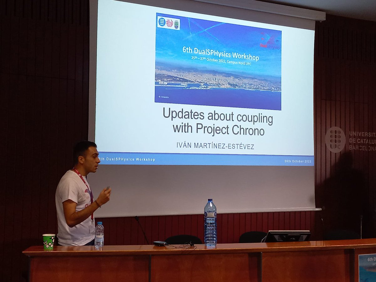 DualSPHysics's tweet photo. #6DSW "Updates about coupling with Project Chrono" are presented by @imnezestevez. This was his first oral communication with audience!!!
@EPHYSLAB_Uvigo https://t.co/iBPxUvvPY9