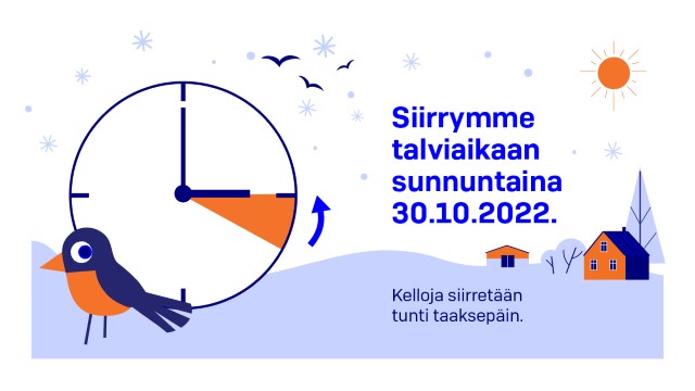lvmfi's tweet photo. Siirrymme talviaikaan sunnuntaina 30.10.2022. 🕙
Kelloja siirretään tunti taaksepäin.
Euroopan komission ehdotus kellonajan siirtämisestä luopumisesta odottaa edelleen EU:n neuvoston käsittelyä.
Lue lisää: https://t.co/gf3aocb7WE
#talviaika https://t.co/f5Ma5wERTQ