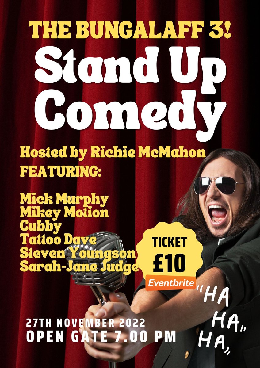 A fantastic night of stand up is coming to @BungalowPaisley on 27th November featuring Mick Murphy, Mikey Motion, Cubby, Tattoo Dave, Steven Youngson and Sarah-Jane Judge! Full details >> bit.ly/3Q3AMxy