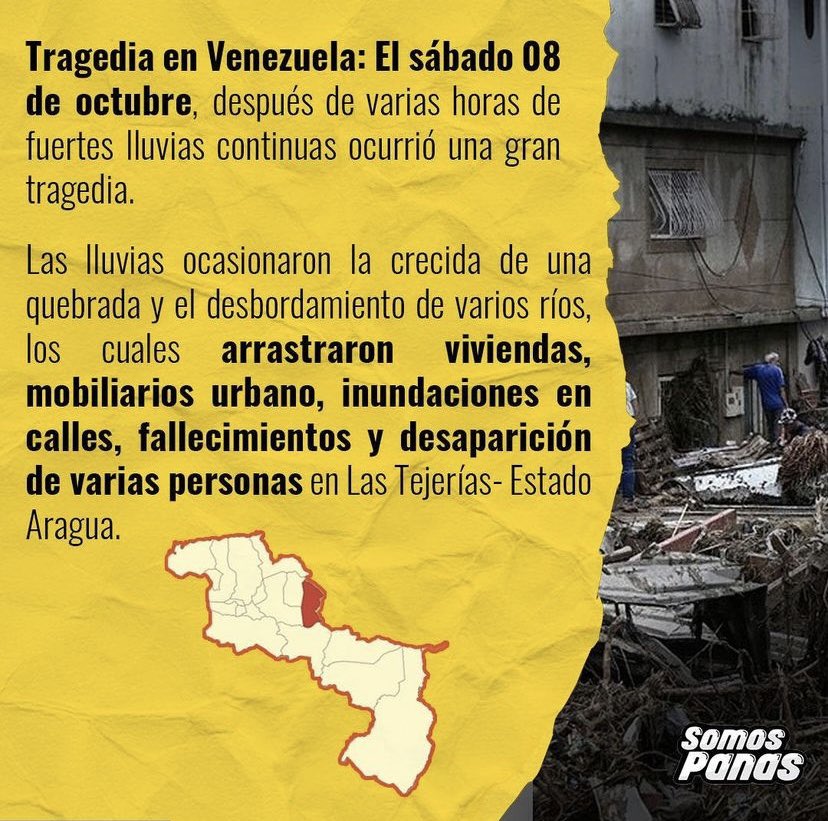 Somos__Panas's tweet photo. ¡Somos centro de acopio! 🏠💛

Cientos de familias han perdido sus hogares, sus bienes personales y a sus seres queridos debido a las lluvias, deslaves y crecidas de ríos de los últimos días en Las Tejerías. 

#apoyo #ccs #donacion #tejerias #ong #Somospanas #ropa #medicina #agua https://t.co/Rqn0qEPk7J