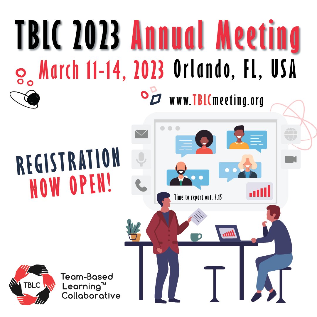TBLearning's tweet photo. Registration Now Open for #TBLC23!

Click here for more: https://t.co/wUJS4CbHYh

#TBLC #TBL #TBLConference #Education #EducationConference #Learning #Teaching #TeamBasedLearning #ActiveLearning #Engagement https://t.co/99nkvmzwff