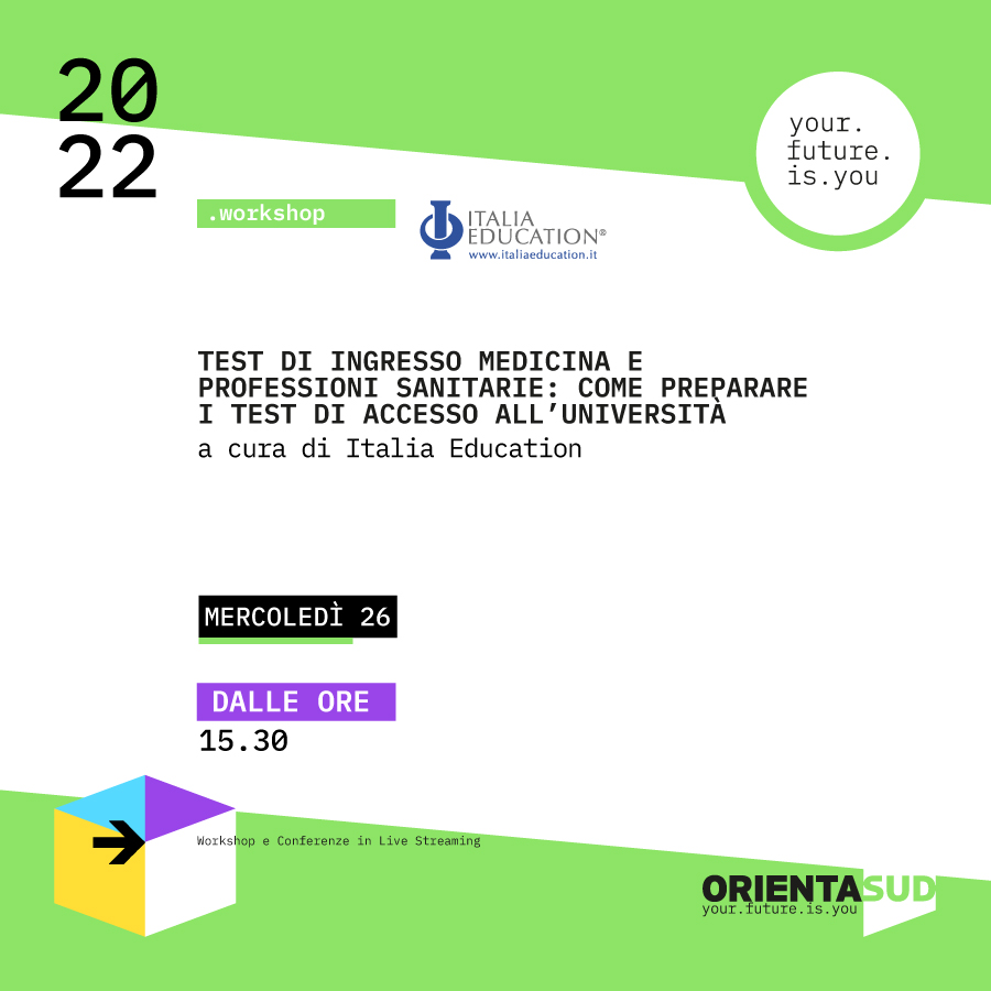 OrientaSud's tweet photo. 🎥Come si prepara il #test di #Medicina e #Professionisanitarie? Lo spiega la prof.ssa Fatima Longo di @ItaliaEducation ad #Orientasud2022

👉 Segui la diretta alle 15:30 su https://t.co/TNQq6gQQpo

#tolk #test #studenti #università #giovani #numerochiuso #testingresso https://t.co/ktQtg7BtFP