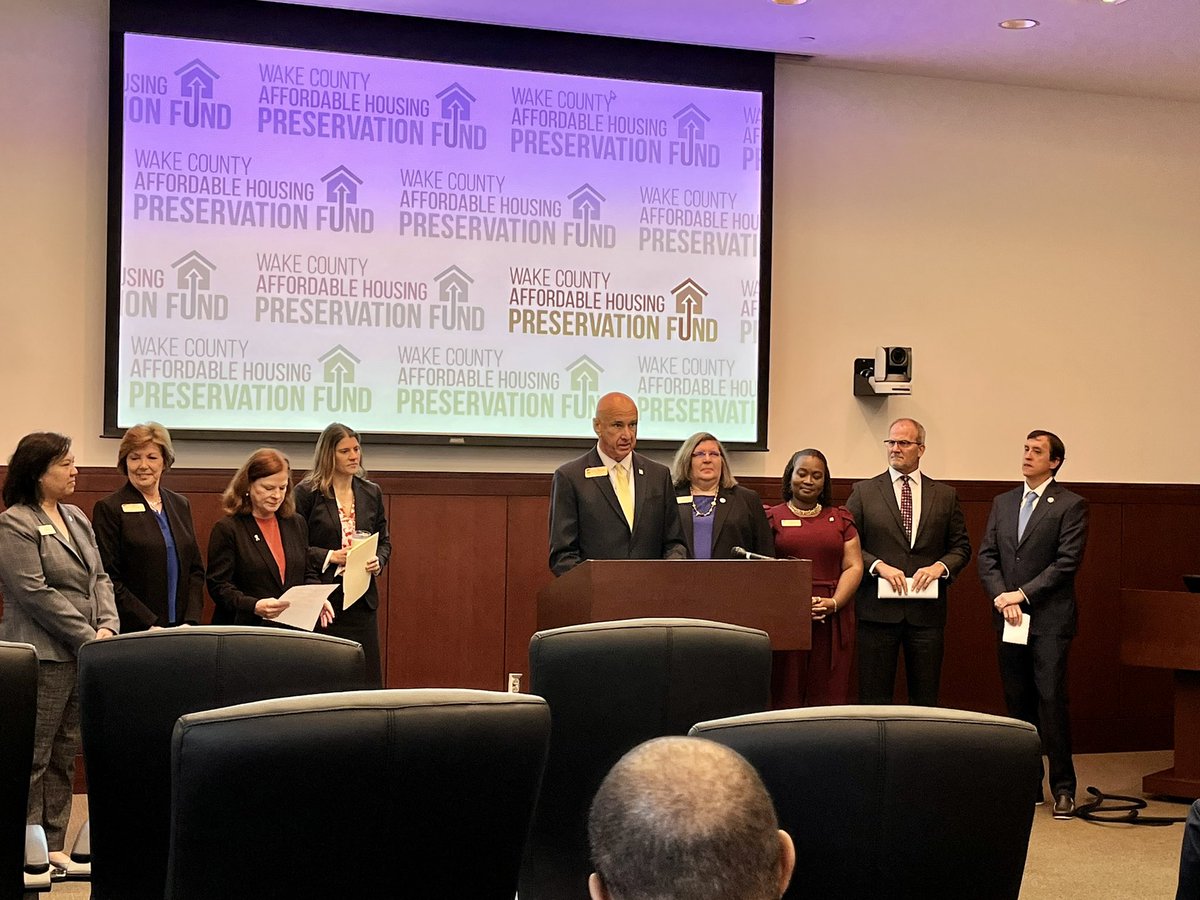WakeGOV's tweet photo. #WakeBOC Chair @SigHutchinson, along with local leaders and partners, are kicking off our news conference to officially launch the Wake County Affordable Housing Preservation Fund.
#WakePreservationFund https://t.co/oXICCFc3mU