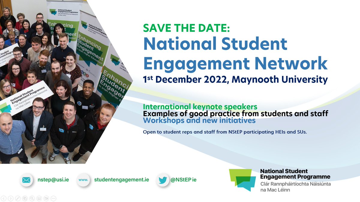 Our first in-person National Student Engagement Network since March 2020 is approaching! Members of our network have received an invite in their inbox. More details, inc a very exciting line-up of speakers TBA👀 🚨SAVE THE DATE: 1st Dec, hosted with @MaynoothUni & @maynoothsu!