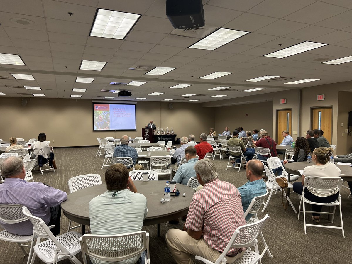 PrecAgEngineer's tweet photo. @UGA_CollegeofAg Dean Dr. Nick Place @nplace01 providing an update and progress on teaching, research and Extension activities within CAES at the annual Georgia Crop Production Alliance meeting in Tifton, GA!! #ugacaes #georgiaagriculture @UGAExtension https://t.co/qZ6ug0M3SG