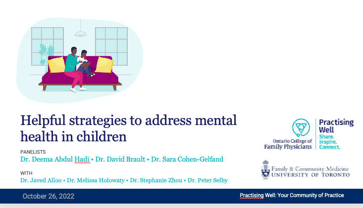 javedalloo's tweet photo. Helping children cope with #mentalhealth concerns & thrive is a shard goal for parents & #familydoctors.
Great #PractisingWell learning conversation this morning. So many resources & tips shared by Drs. Sara Gelfand-Cohen, Deema Abdul Hadi & Dave Brault!
(see🧵)
#MedEd #ONhealth https://t.co/YszkQNJCsQ