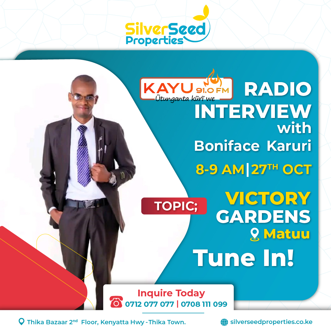 silverseedltd's tweet image. #RadioInterviewAlert 
With the excitement we have for this Saturday's Title Issuance event, join Boniface Karuri tomorrow morning at Kayu 91.0FM from 8:00-9:00AM 
Let us tackle all your questions on matters of land investment in Matuu. Tune In! We are a name you can trust!
