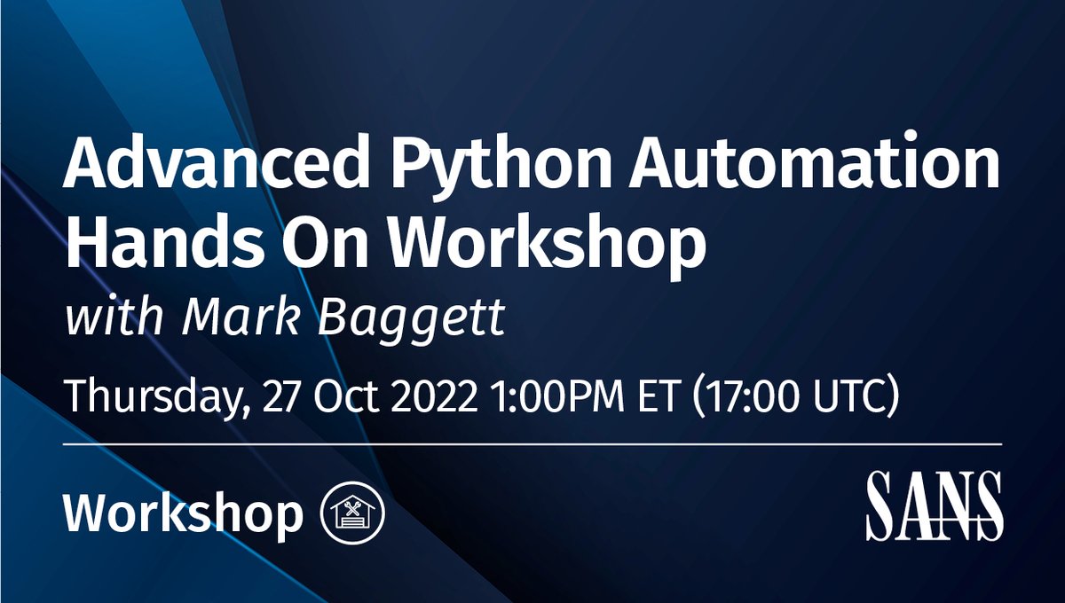 SANSInstitute's tweet photo. 🐍 Join #SEC673 Advanced Information Security Automation with #Python author @MarkBaggett TOMORROW as he shares the first hour and a half of course content!

🔗 Register here: https://t.co/6PXqHOFxd7 https://t.co/2rkr1Yrhhd