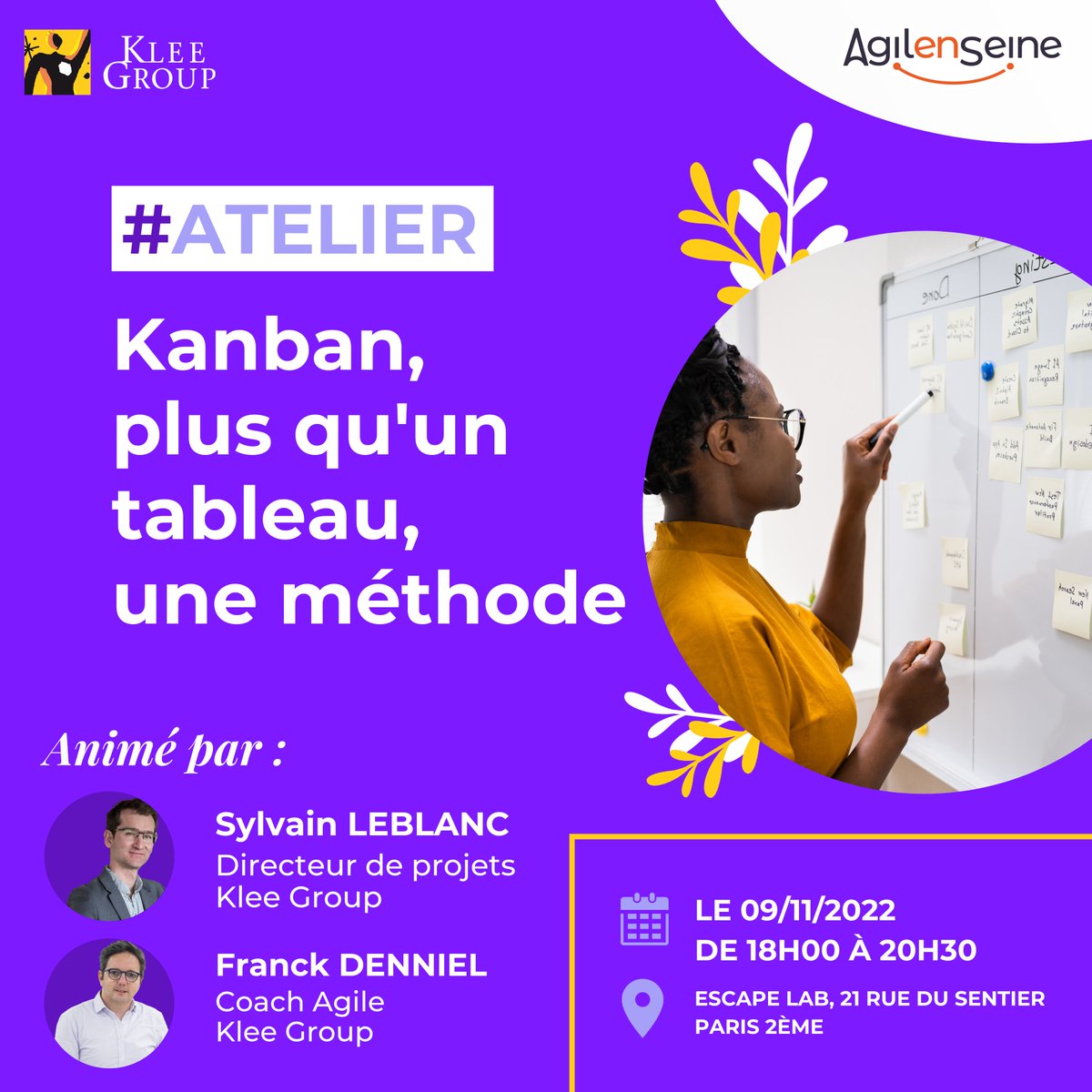 Pour vous inscrire 👉 bit.ly/3s7Kbe4​

📌 RDV à l'<a href="/TheEscapeLAB/">Escape LAB Paris</a> à Paris, le 09 novembre de 18h00 à 20h30 

🍸 Tous les inscrits sont conviés à notre cocktail à partir de 20h30 !​

#Atelier #Kanban #AgileenSeine #organisation