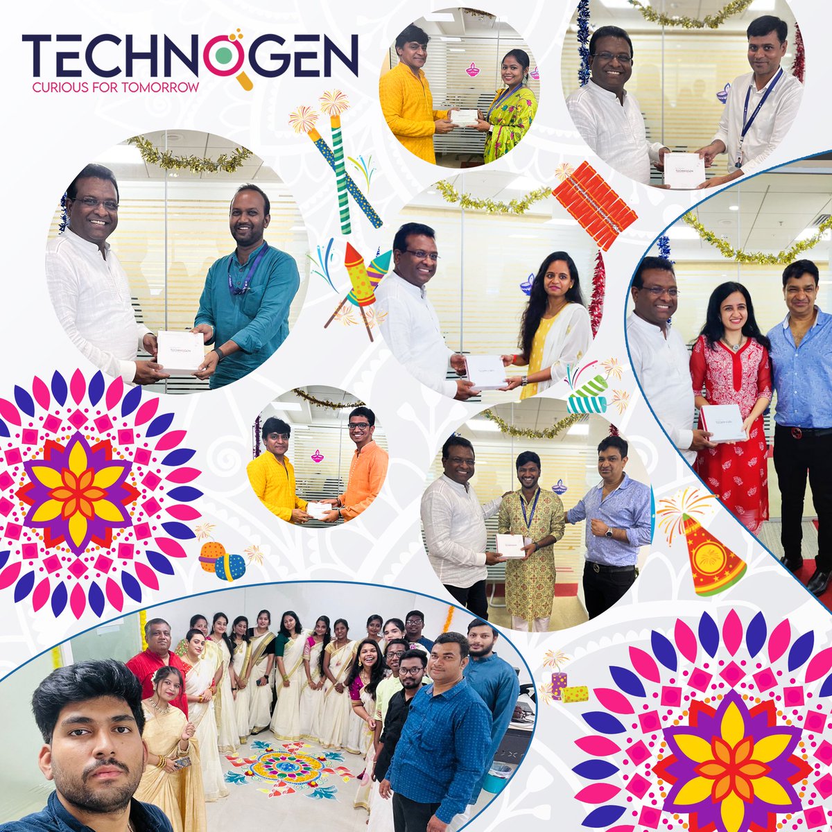 Technogenin's tweet photo. The spirit of the Diwali celebration turned out to be colorful and everyone enjoyed a moment of the celebration with gifts, diyas, rangoli, and delicious sweets with the team.

Happy Diwali to all🎉🎊

#Technogen #diwali2022 #happydiwali  #diwalifestival #teamcelebration https://t.co/sSda748Y12