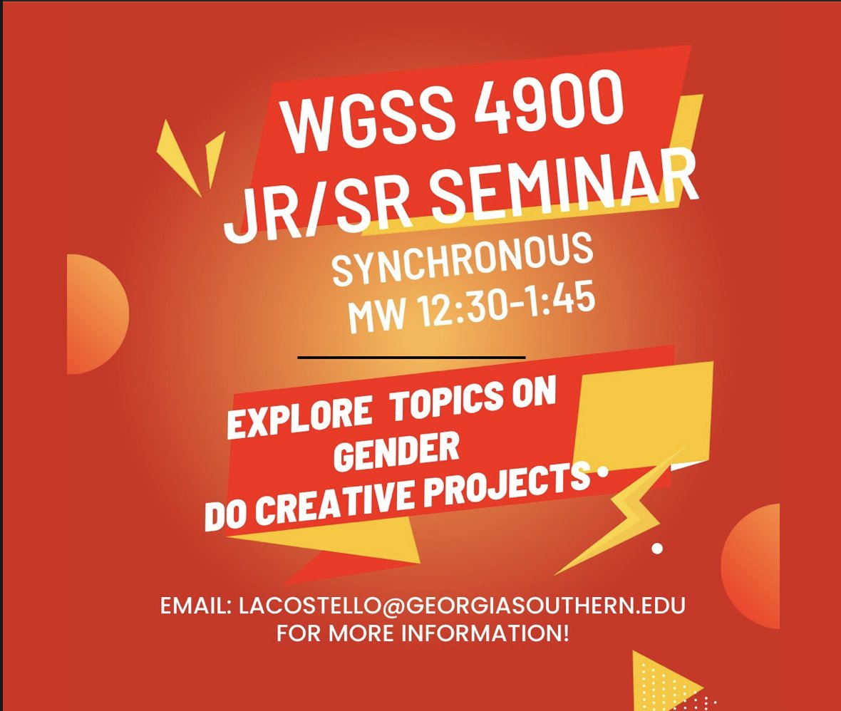 GaSo_writling's tweet photo. Planning out your Spring 2023 class schedule? Consider adding the Women's, Gender and Sexuality Studies junior and senior seminar course! Please contact Dr. Costello, Program Director and Writing and Linguistics faculty, for more information or with any questions. https://t.co/YGWIJwRdT6