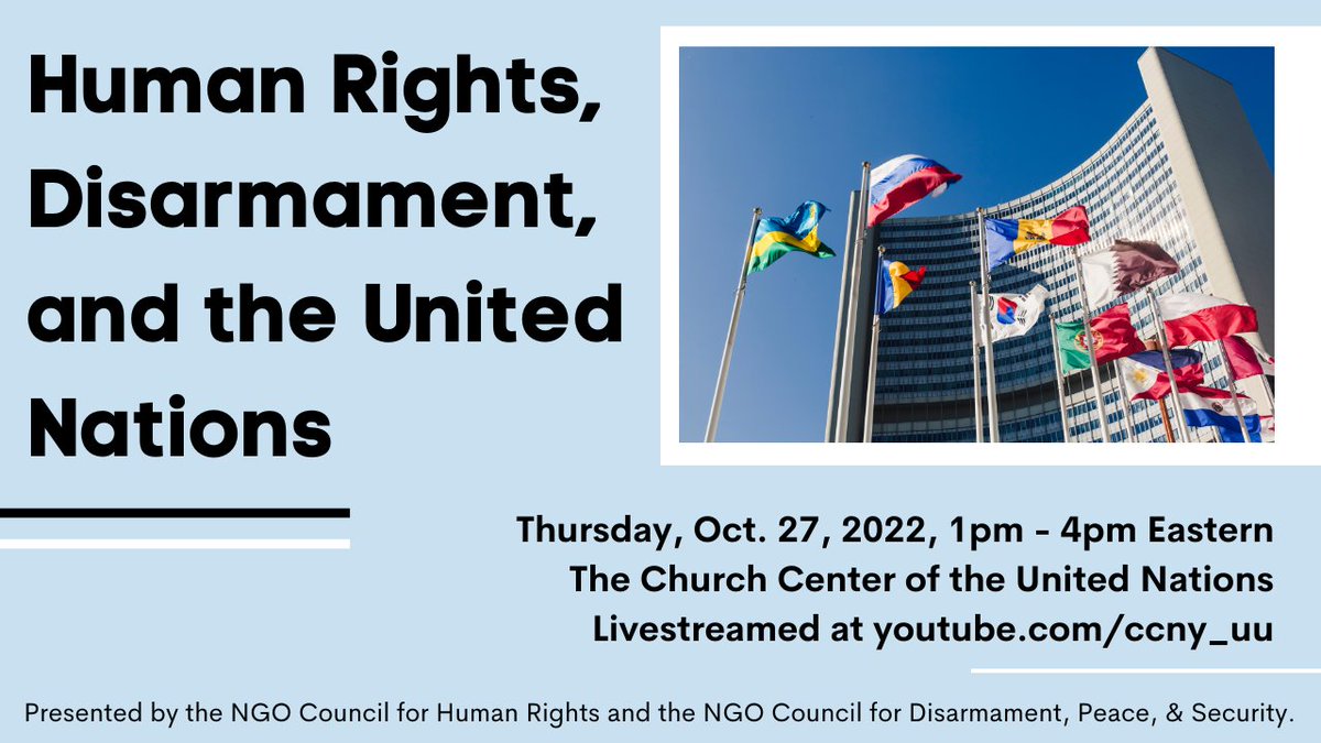 We are looking forward to this event tomorrow at the <a href="/CCUN_NYC/">Church Center UN</a>! Feat. speakers from the NY High Commissioner for Human Rights Office and the UN Office of Disarmament Affairs.
The event will be live streamed on the CCNY YouTube channel for all!
facebook.com/events/3374527…