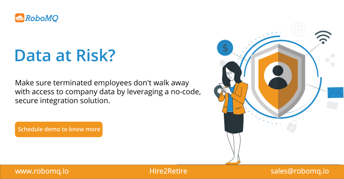 bramhg's tweet image. Are you leaving sensitive data behind with terminated employees? RoboMQ&apos;s Hire2Retire eliminates security risks associated with terminating employees by revoking access to confidential data in near real-time 
Want to know more? Visit bit.ly/3WfxP1w 
#Hire2Retire #RoboMQ
