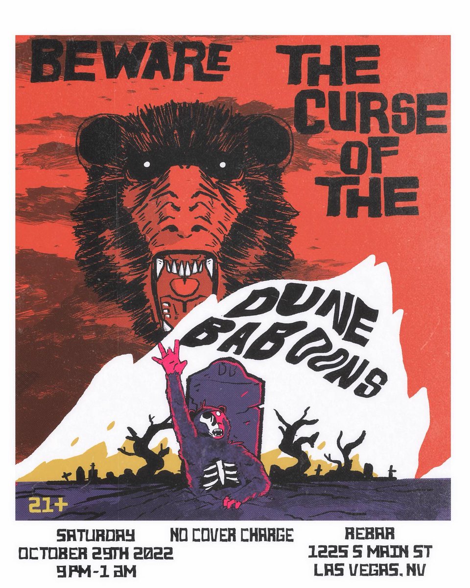 Celebrate Halloween weekend on our patio with #DISCO/#FUNK band the DUNE BABOONS! Show starts SATURDAY at 9pm; costumes encouraged but not required. (And NO COVER CHARGE, as always.) 

#rebarlv #getdrunkandbuyshit #dtlv #dtlvartsdistrict #lasvegasmainstreet #lasvegas #localmusic