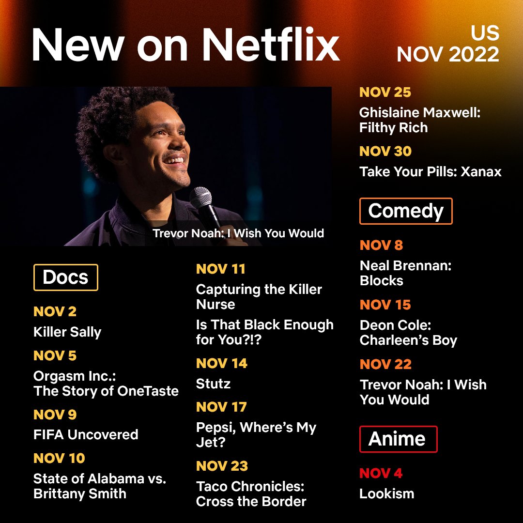 netflix's tweet photo. Here's a peek at what's coming to Netflix in the US in November! https://t.co/SNkoJ8F38V