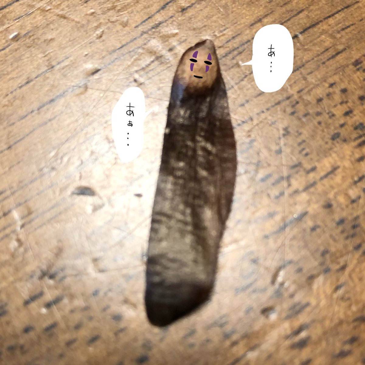 松の種に描いたカオナシでも見て落ち着いてほしい 