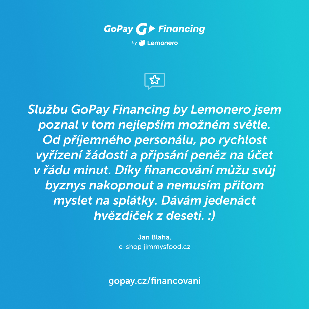 GoPay CZ (@gopaycz) on Twitter photo Další pozitivní feedback na GoPay Financing by <a href="/Lemonero_com/">Lemonero</a> 🎉
A co vy, už jste vyzkoušeli, jak jednoduché je si GoPay Financing sjednat? gopay.com/cs/financovani/ Další pozitivní feedback na GoPay Financing by <a href="/Lemonero_com/">Lemonero</a> 🎉
A co vy, už jste vyzkoušeli, jak jednoduché je si GoPay Financing sjednat? gopay.com/cs/financovani/