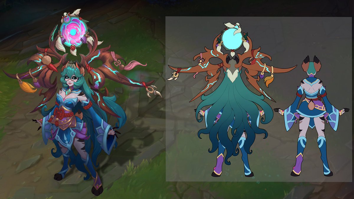 Gyzra's tweet photo. Earlier this year, I was lucky enough to study Stylized Character Design with @Davidsyk at @cgverse. ✨
My final concept was a Vastayan League of Legends champion who captures spirits and summons them to her side. Meet Shahla, I hope you like her! 
(More images below) https://t.co/HKLptHuV8p