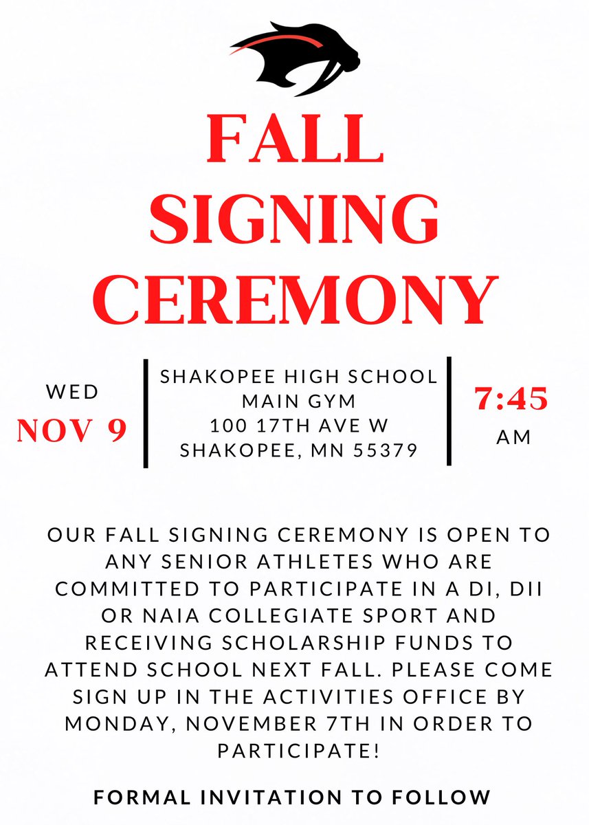 SabersAD's tweet image. Fall Signing Day is coming up quick! Please come stop by the Activities Office if you meet the below qualifications‼️