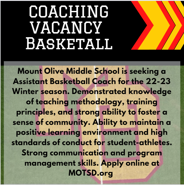 VACANY! MOMS needs an assistant boys basketball coach for the 22-23 season. Please reach out if interested and apply online via applitrack!