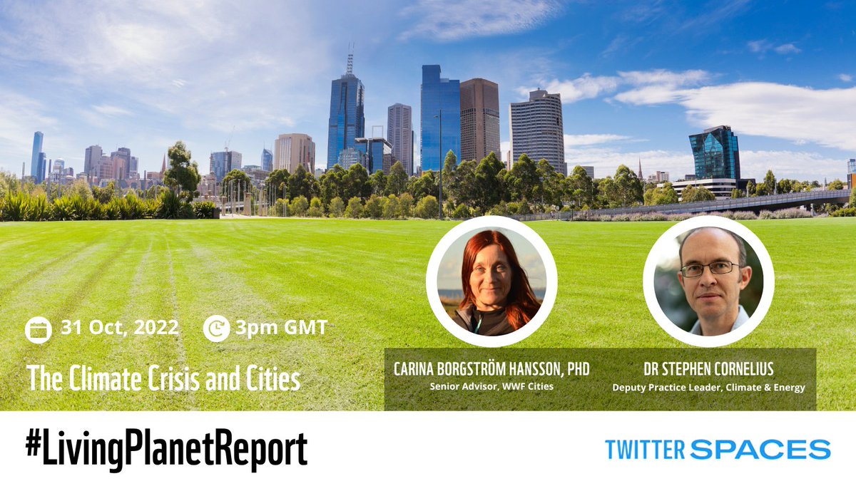 We know that #climatechange is moving faster than we are, and people and nature will face even more devastating impacts if we exceed 1.5°C of warming. But how are cities mitigating these threats? Join us, <a href="/climateWWF/">WWF Climate & Energy</a> &amp; <a href="/WWFCities/">WWF Cities</a> on 31 Oct-3pm GMT via #TwitterSpaces to hear more.