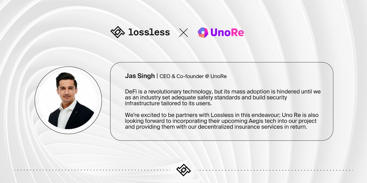 losslessdefi's tweet photo. Partners are a crucial element for any project's growth and expansion in the industry 🚀

One of such for us is @unoreinsure and we're proud to have them on board, carrying out the same mission of security for the #crypto space 👏 https://t.co/gLMSYQqSh1
