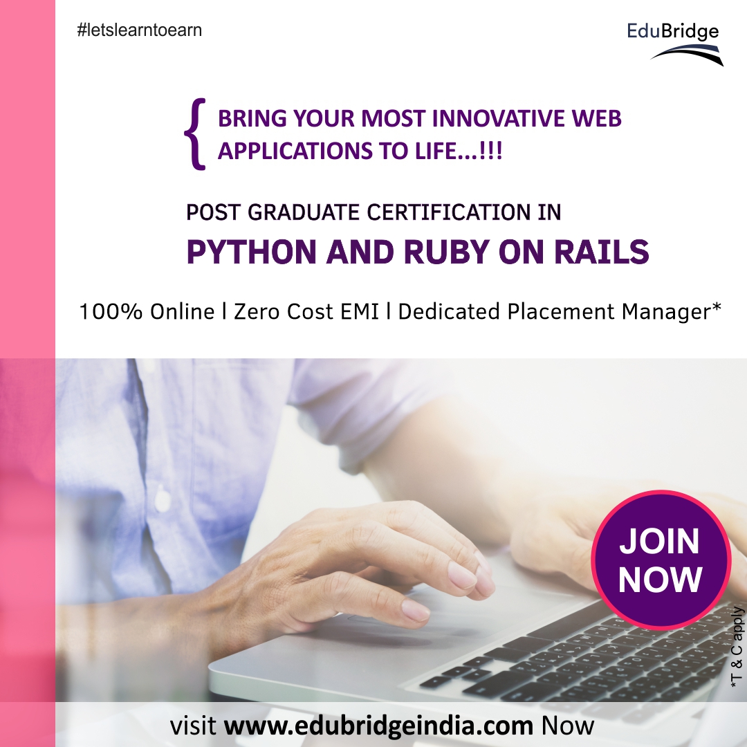 EduBridgelearn's tweet photo. Learn core Python concepts, Django framework, Ruby concepts, &amp; Rails framework to build an interactive web application.

Join Python and Ruby on Rails @  https://t.co/v7RPffLzJ9 Now

#python #pythoncertificationcourse #rubyonrails  #letslearntoearn #pythoncourseonline #edu_lingo https://t.co/r7X4mdHcjP