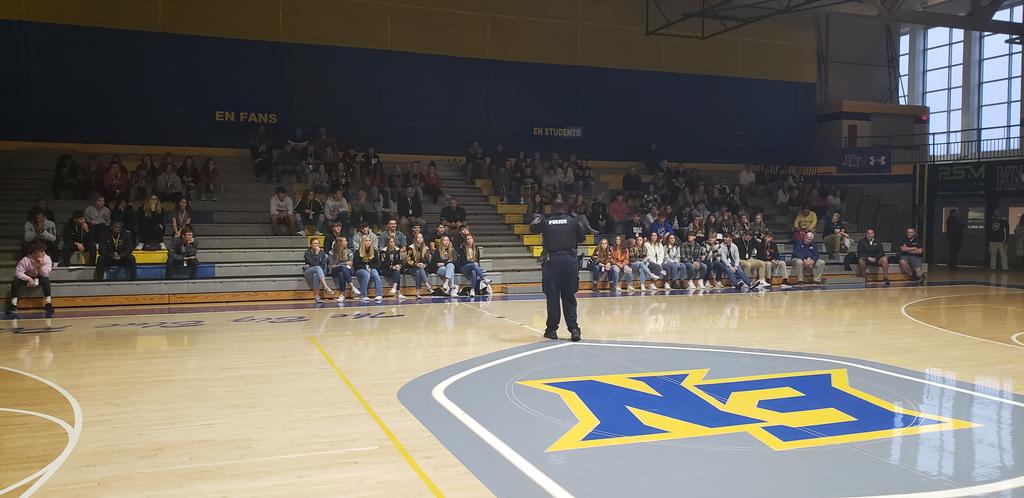 ENKnights's tweet photo. It is an honor to have James Payne in the house today speaking to the NE8/ACAC Athletic Leadership Council students! Mr. Payne is speaking about Sportsmanship!
#SportsmanshipStrong https://t.co/o3luCNylmy