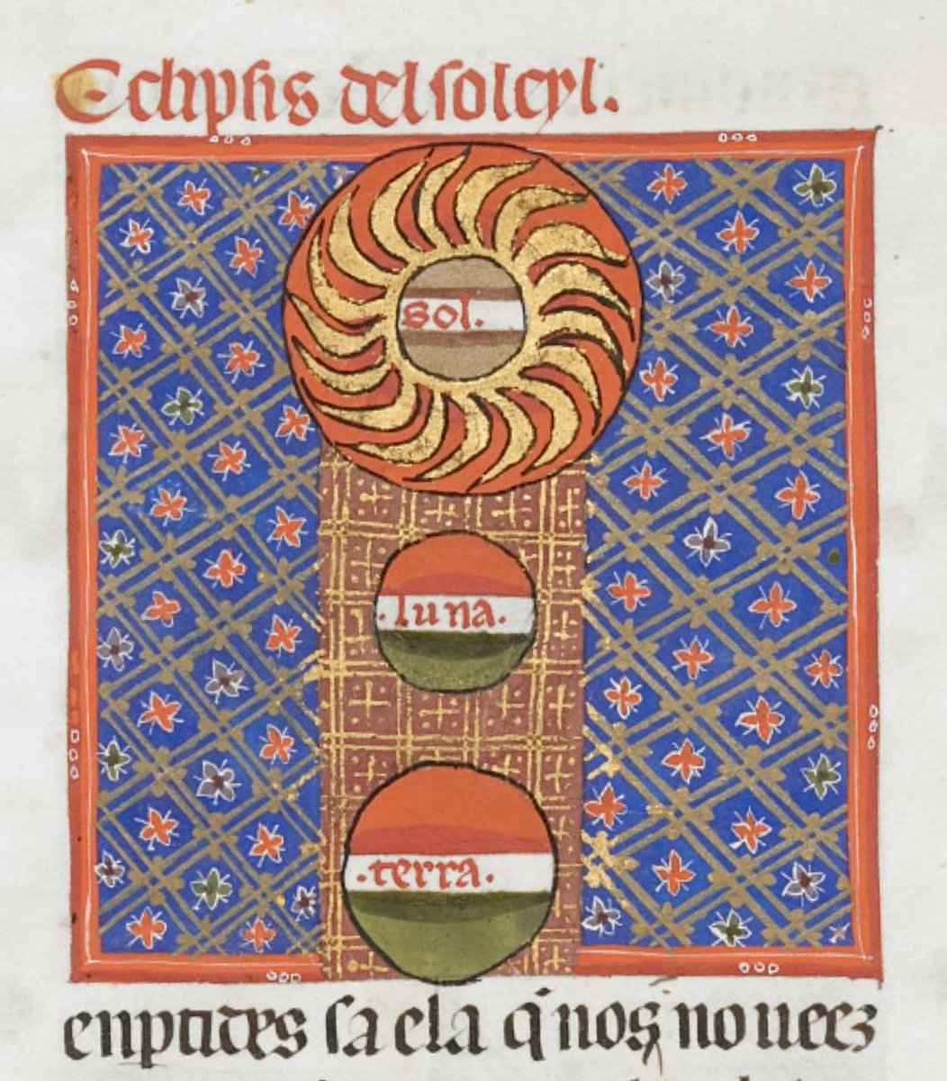 Solar eclipse BL Yates Thompson 31; Matfré Ermengau of Béziers, Breviari d'Amor (Catalan prose version); 14th century; Spain, E.; f.53r @BLMedieval bl.uk/manuscripts/Fu…