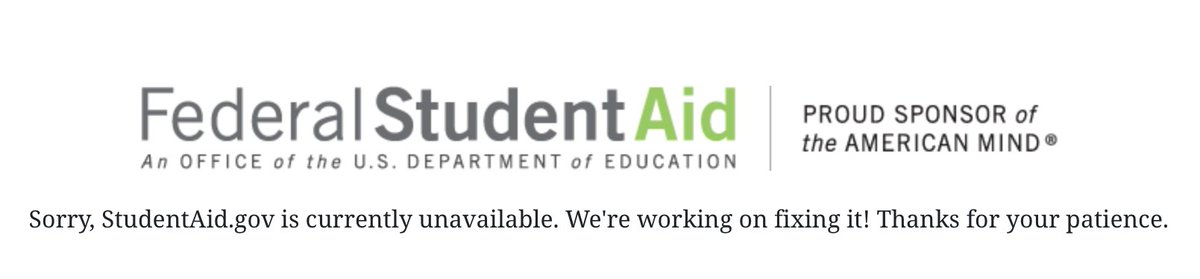Studentaid.gov is down. Again. And yet we're going to force 35+ million people back into indentured servitude in January. @SecCardona, this mishegoss is not okay. This isn't even remotely okay.
