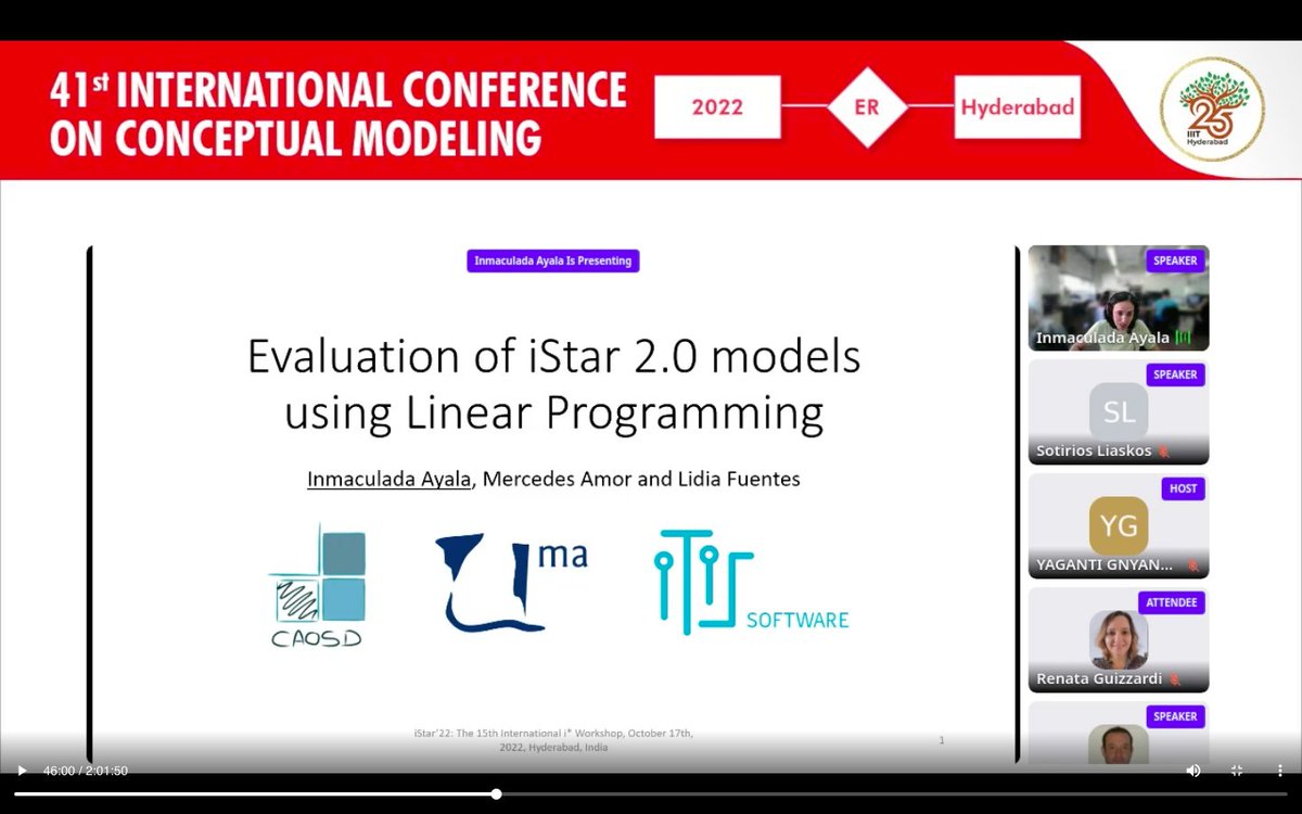 Presentation of papers in the two event sessions
<a href="/ERconf/">ER Conference Series</a> <a href="/iStarWorkshop/">iStar'23</a>